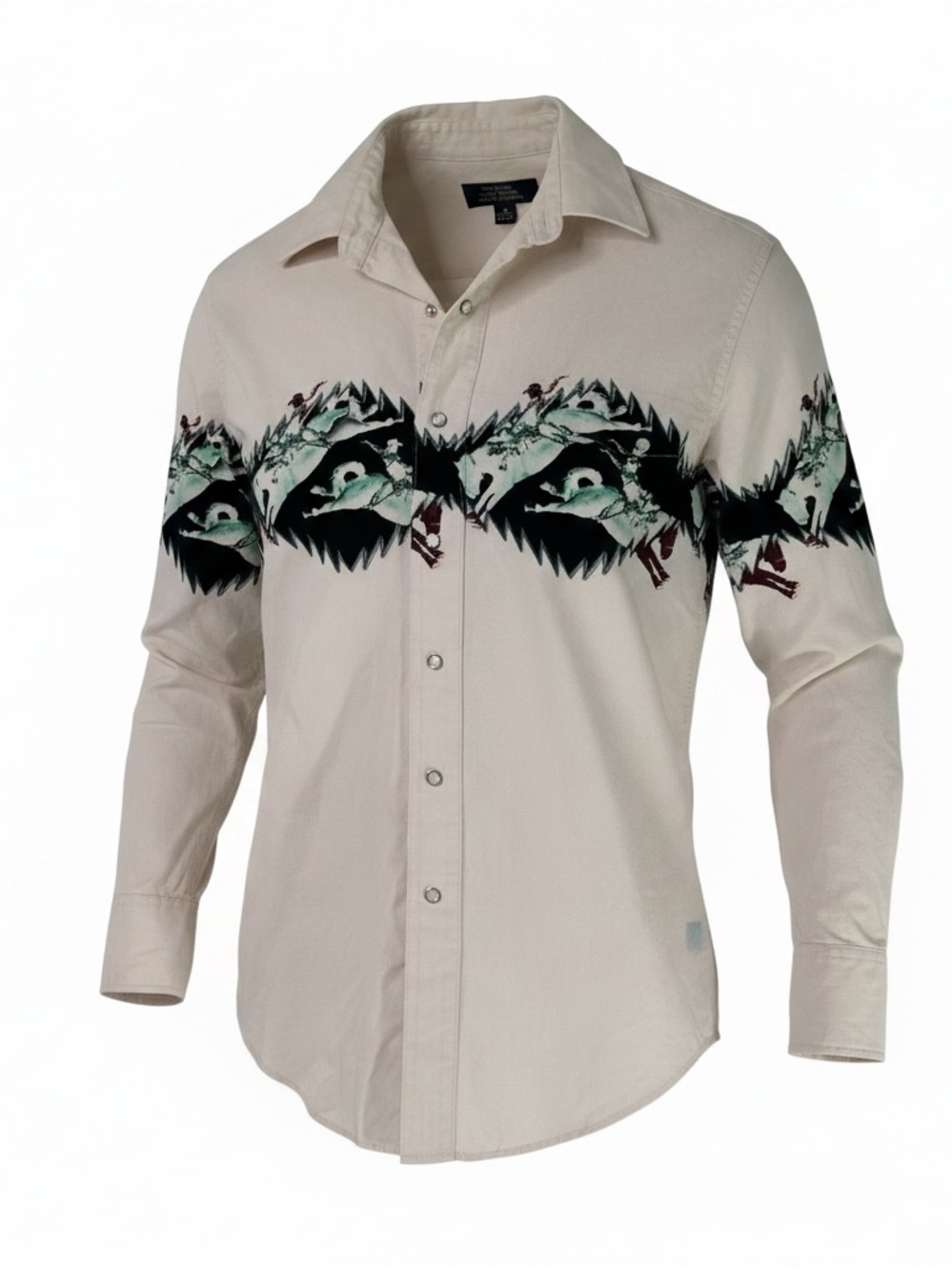 Men's Beige Graphic Long-Sleeve Shirt - Contemporary Print